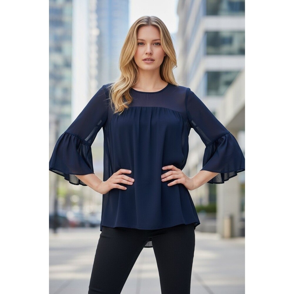 French Conection Women's Small Blouse Blue 3/4 Bell Sleeves
